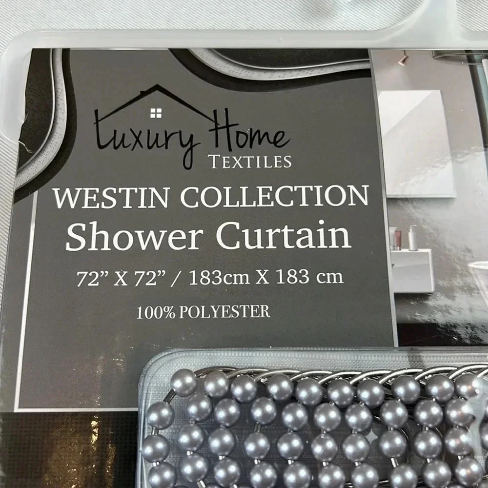 Luxury Home Paris‎ Print Shower Curtain With 12 Beaded Metal Hooks Brand New